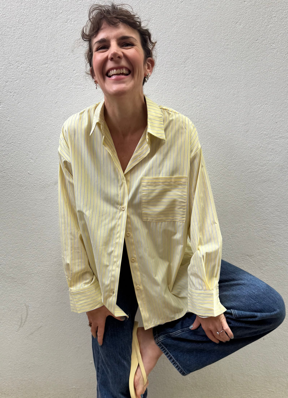 Lemon Stripe Oversized Cotton Shirt – By Frankie