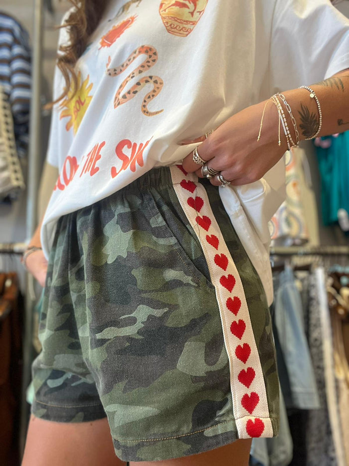 Dark Camo Denim Heart Racer Shorts – By Frankie