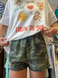 Dark Camo Denim Heart Racer Shorts – By Frankie