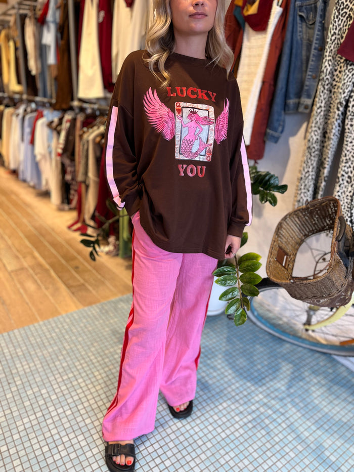 Racer Linen Pant - Pink w/ red Stripe / By Frankie