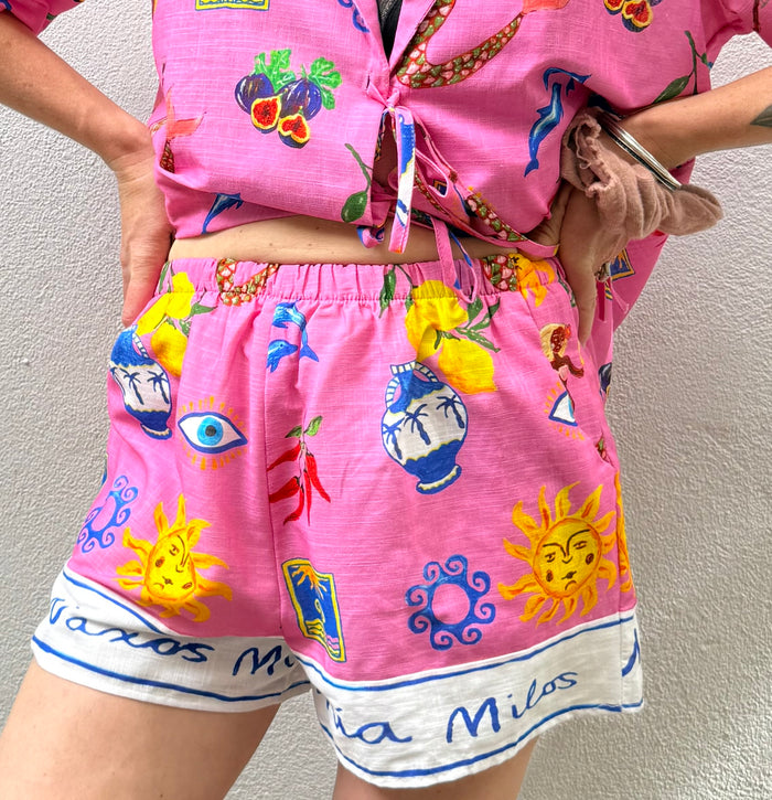 Greek Island Printed Cotton Shorts – By Frankie