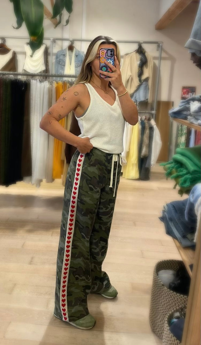 By Frankie Dark Camo Heart Racer Jeans - Red Heart Side Stripe