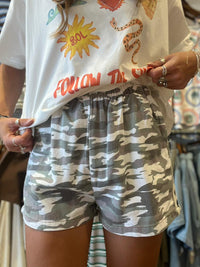 Light Camo Denim Heart Racer Shorts – By Frankie