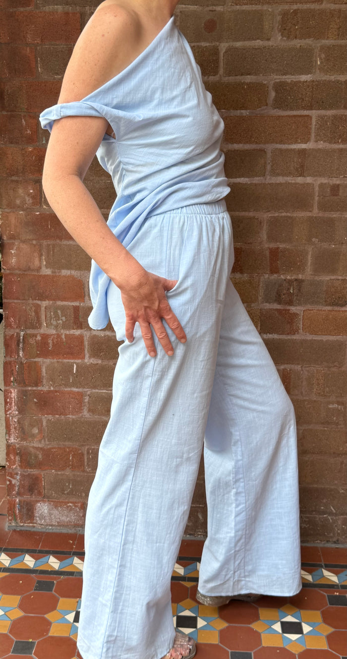 Baby Blue Straight-Leg Cotton Pants – By Frankie