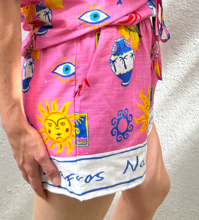 Greek Island Printed Cotton Shorts – By Frankie
