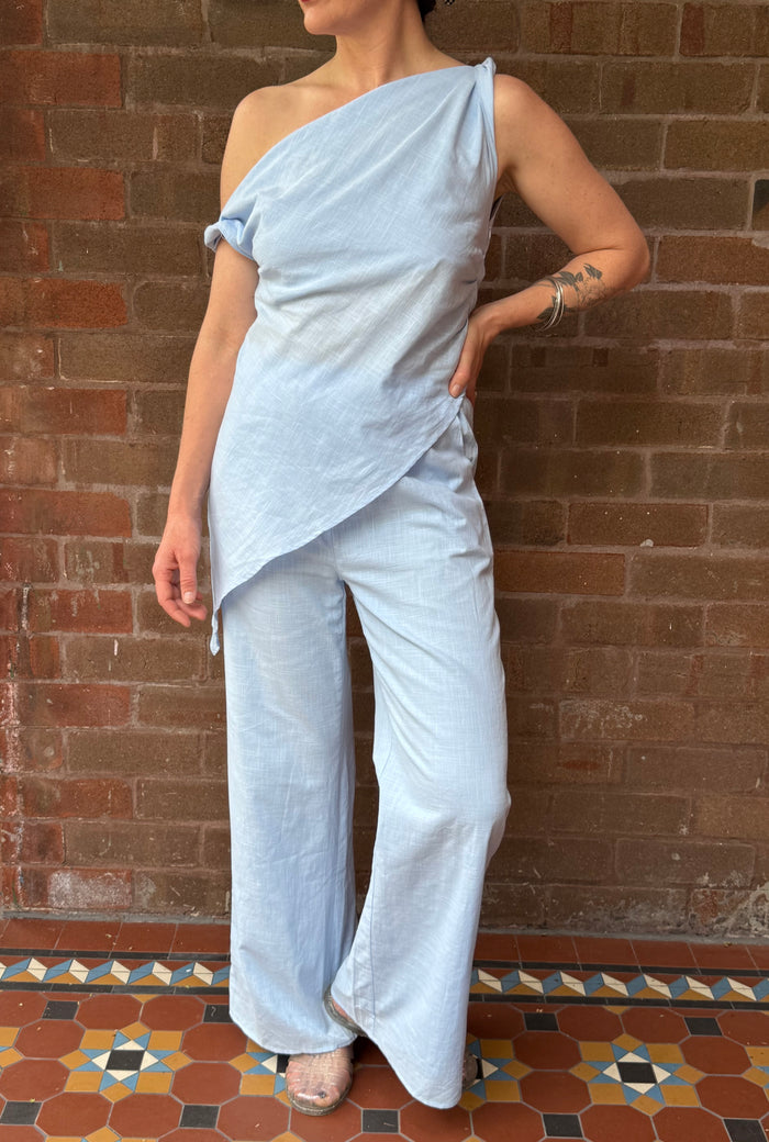 Baby Blue Straight-Leg Cotton Pants – By Frankie