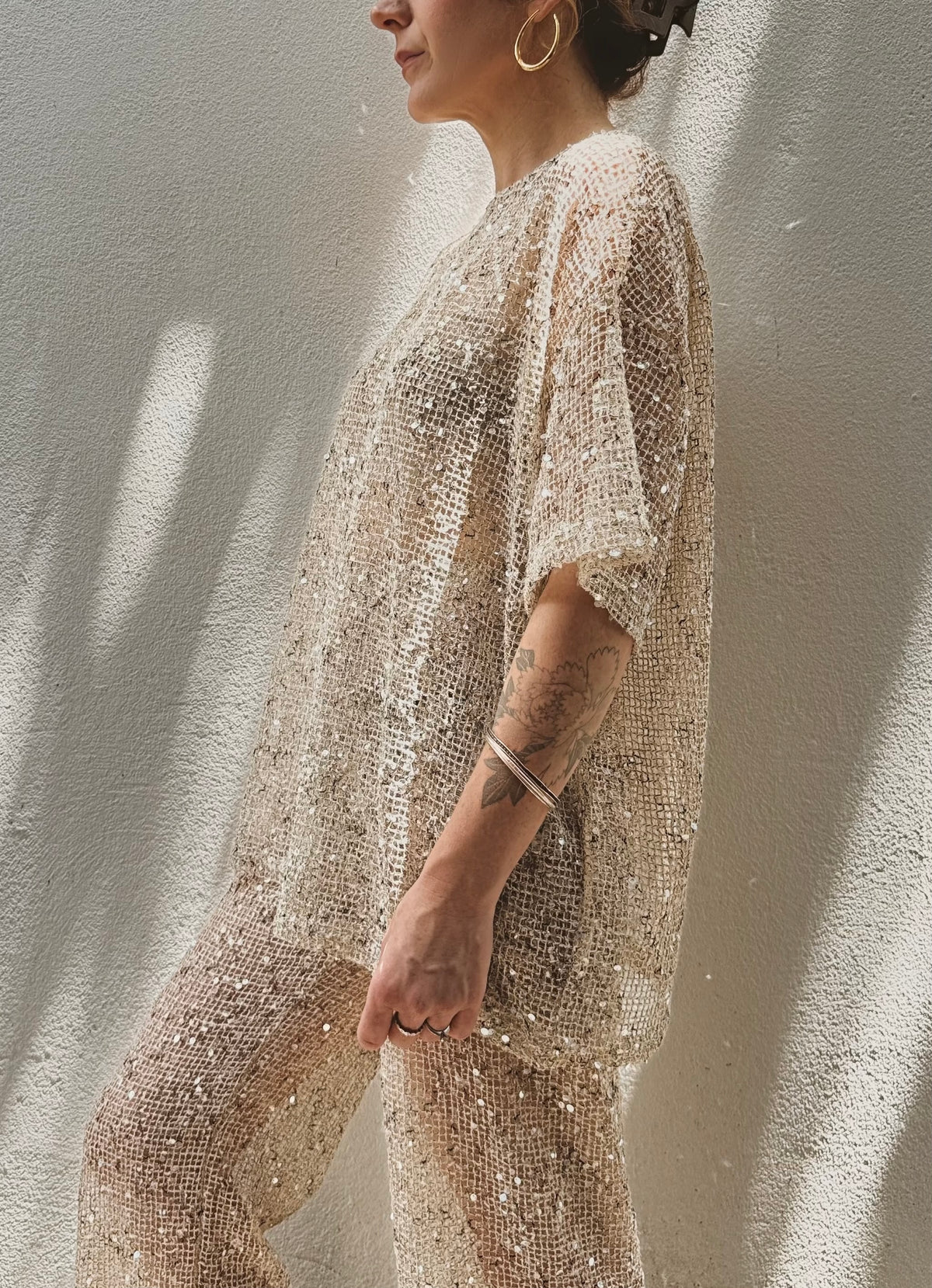 Oversized Sequin Top - Beige - By Frankie