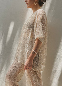 Oversized Sequin Top - Beige - By Frankie