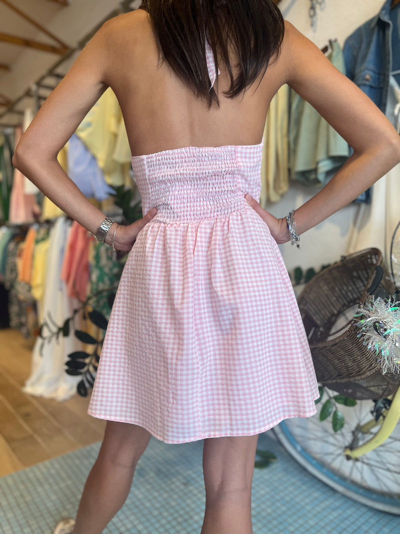 Gingham Halter Dress / Pink