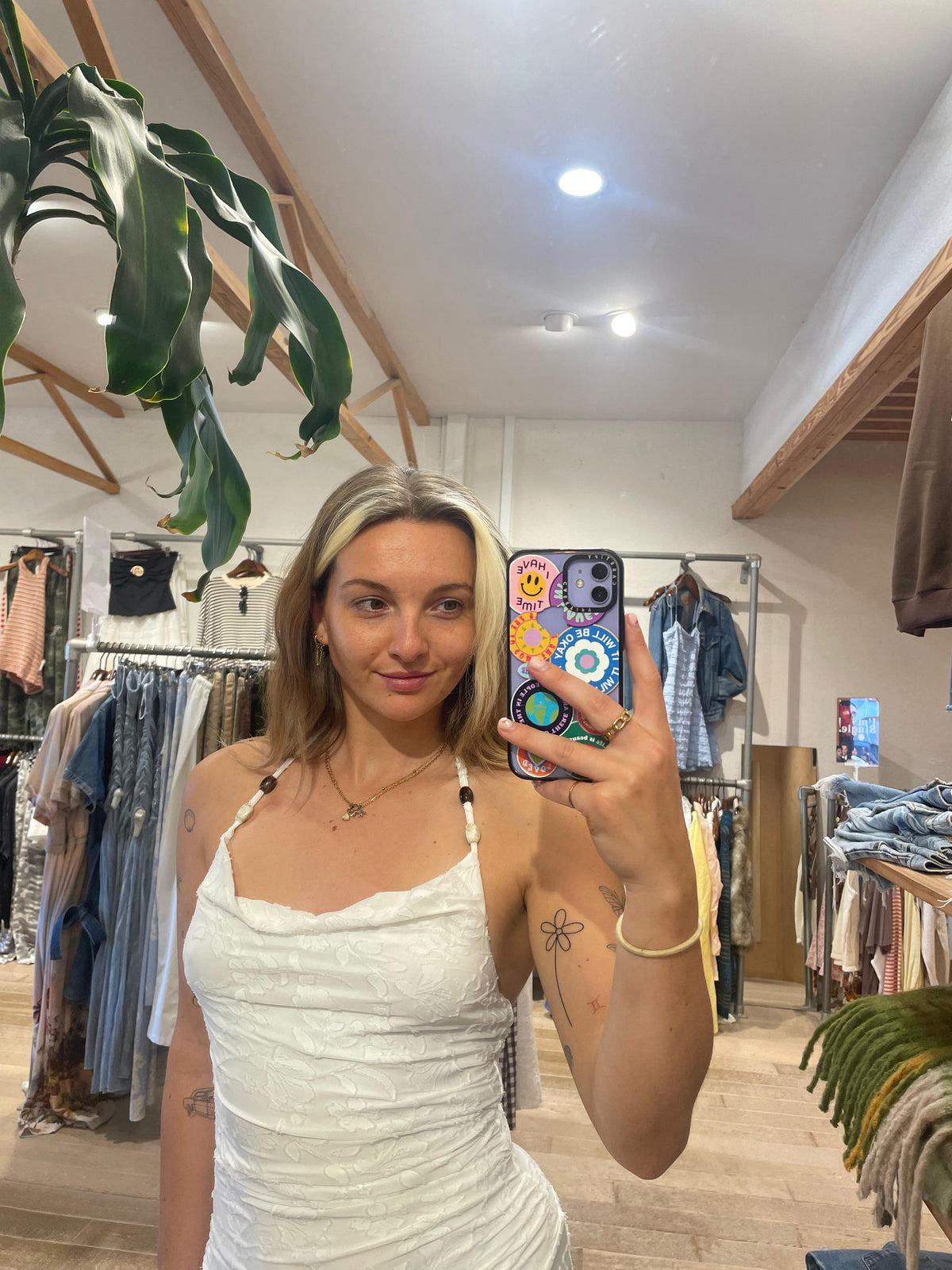 Floral Low Back Mini Dress – White