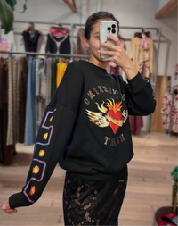By Frankie / Wandering Hearts Fleece Jumper - Black