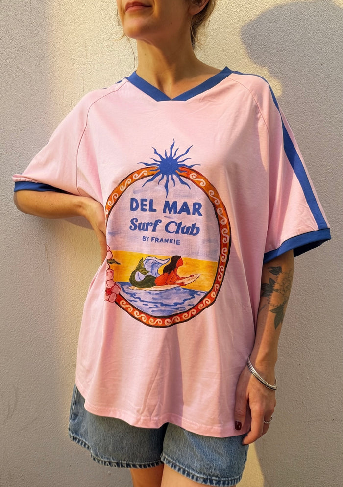 Del Mar Surf Club Ringer Tee – Pink / Blue – By Frankie