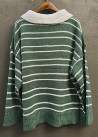 Retro Stripe Knit Polo / Vintage Green