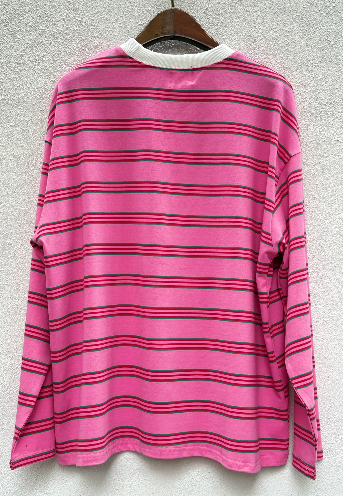 Pink with Red & Green Retro Striped Long Sleeve Top – By Frankie