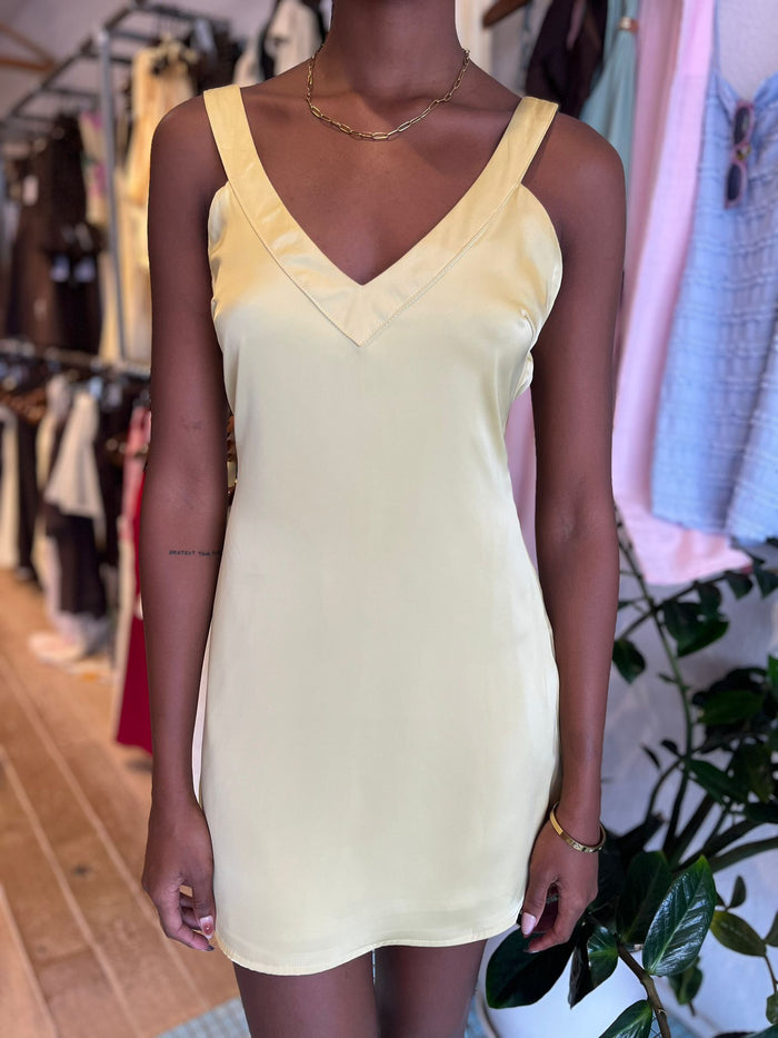 Silky Cross-Back Mini Dress - Butter Yellow