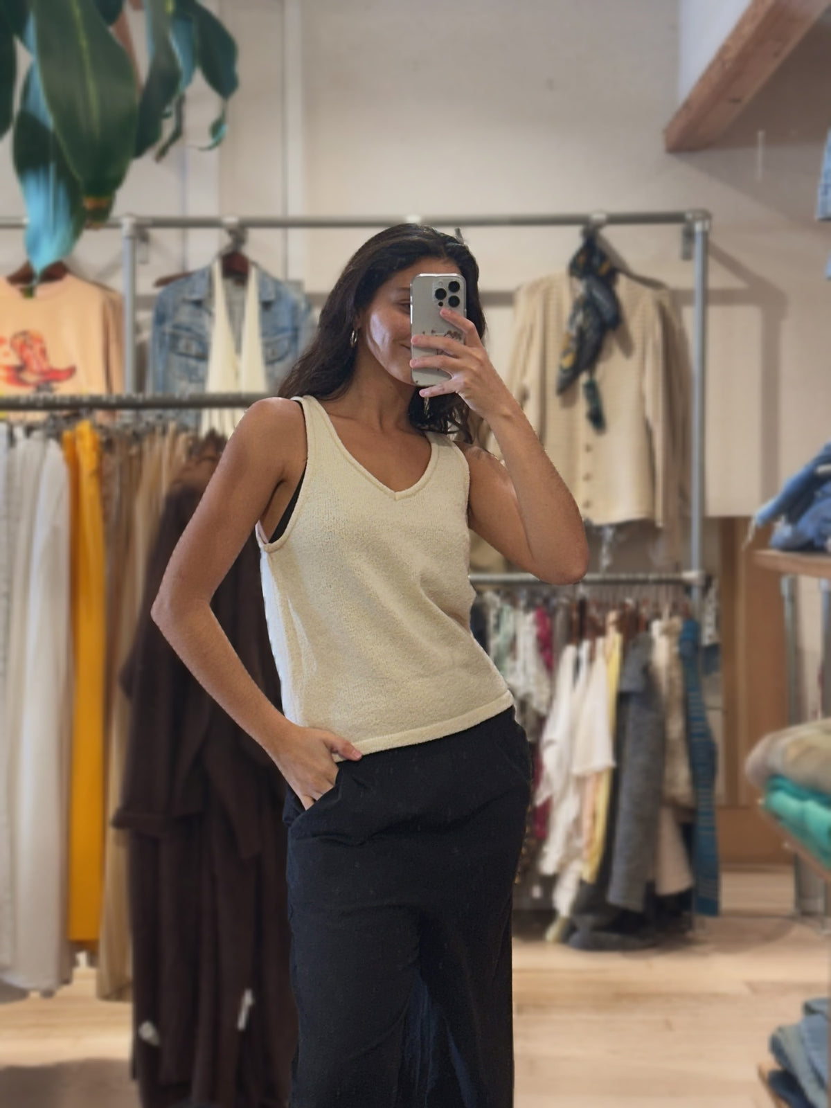 Relaxed V-Neck Knit Tank - Sleeveless Summer Knit - Sand