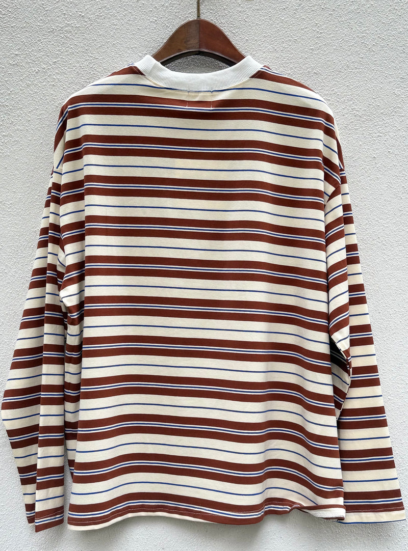 Cream with Cobalt & Choc Retro Striped Long Sleeve Top – By Frankie