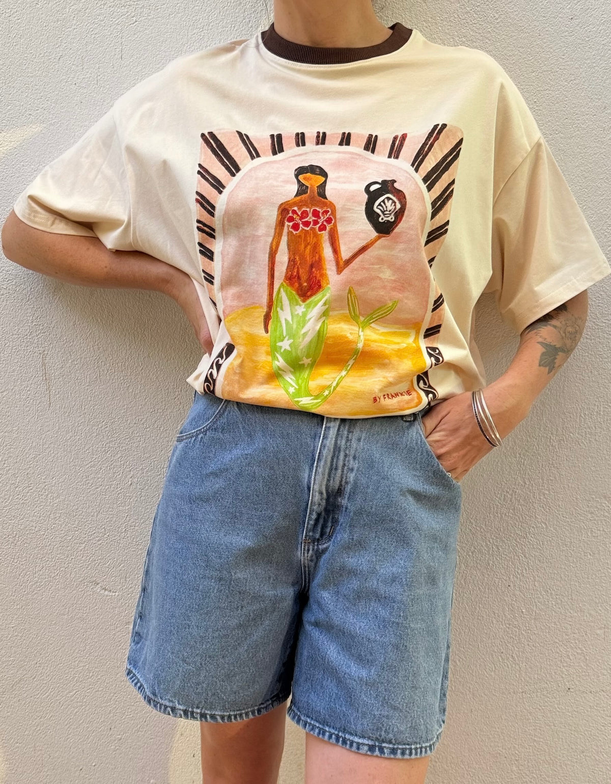 Mermaid Urn Ringer Tee – Cream / Chocolate – By Frankie