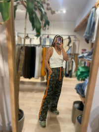 By Frankie Camo Racer Pants with Orange Side Stripes – 100% Cotton