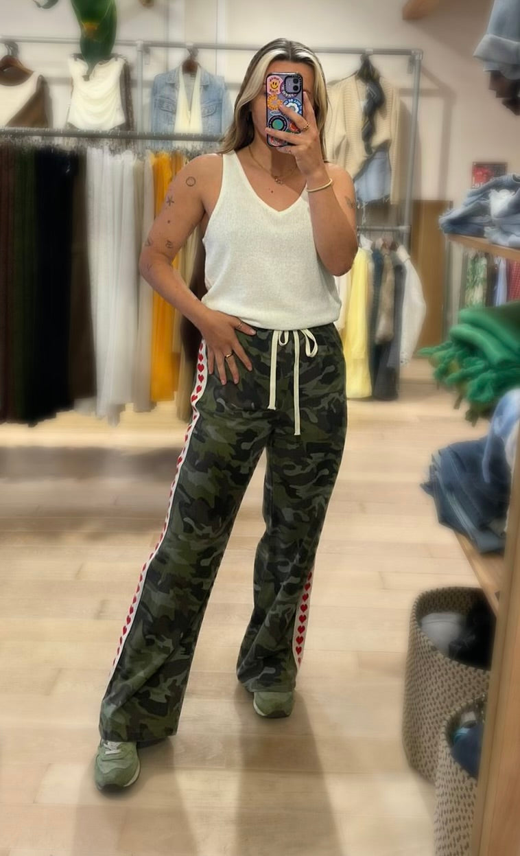 By Frankie Dark Camo Heart Racer Jeans - Red Heart Side Stripe