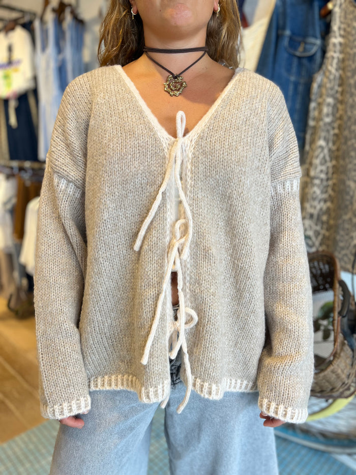 Tie Up Cardi - Beige