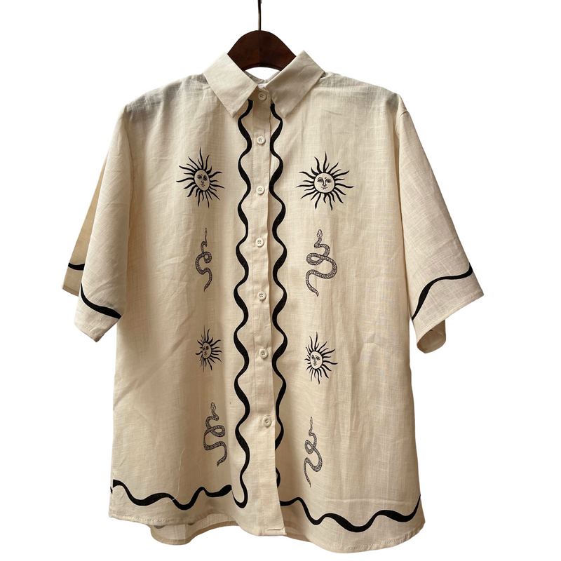 Snake Print Linen Shirt / Beige