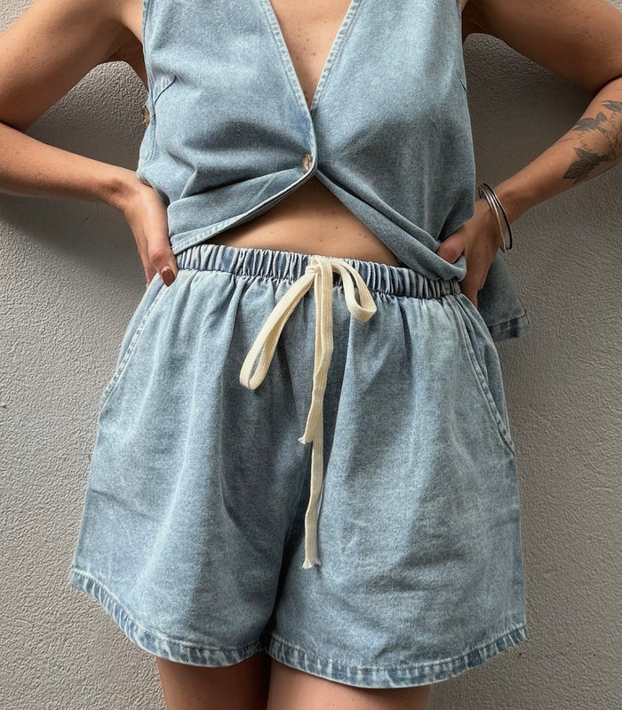 Tie-Front Denim Shorts - Light Wash – By Frankie