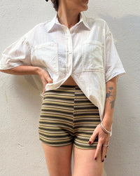 Stripe Mini Shorts – Khaki, Black, Beige & Butter – By Frankie