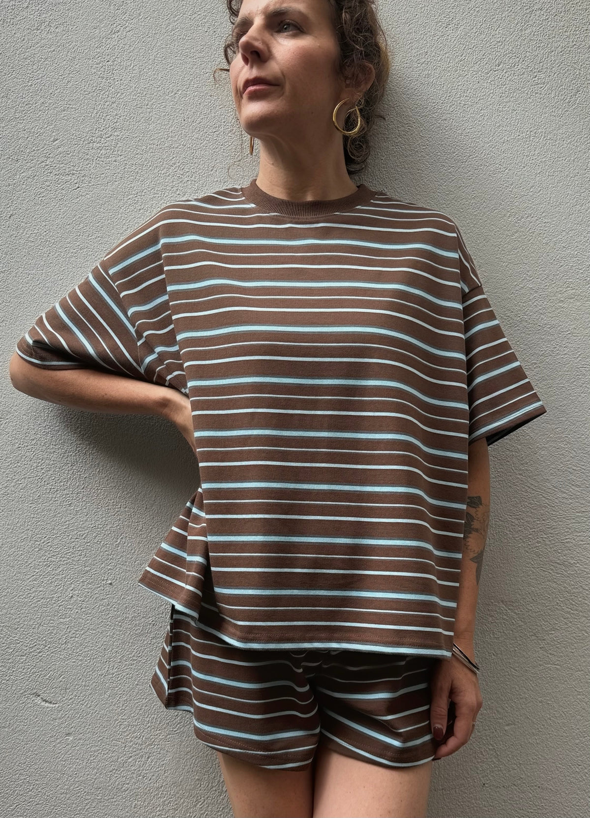 Chocolate & Blue Luxe Stripe Cotton Tee – By Frankie