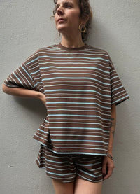 Chocolate & Blue Luxe Stripe Cotton Tee – By Frankie