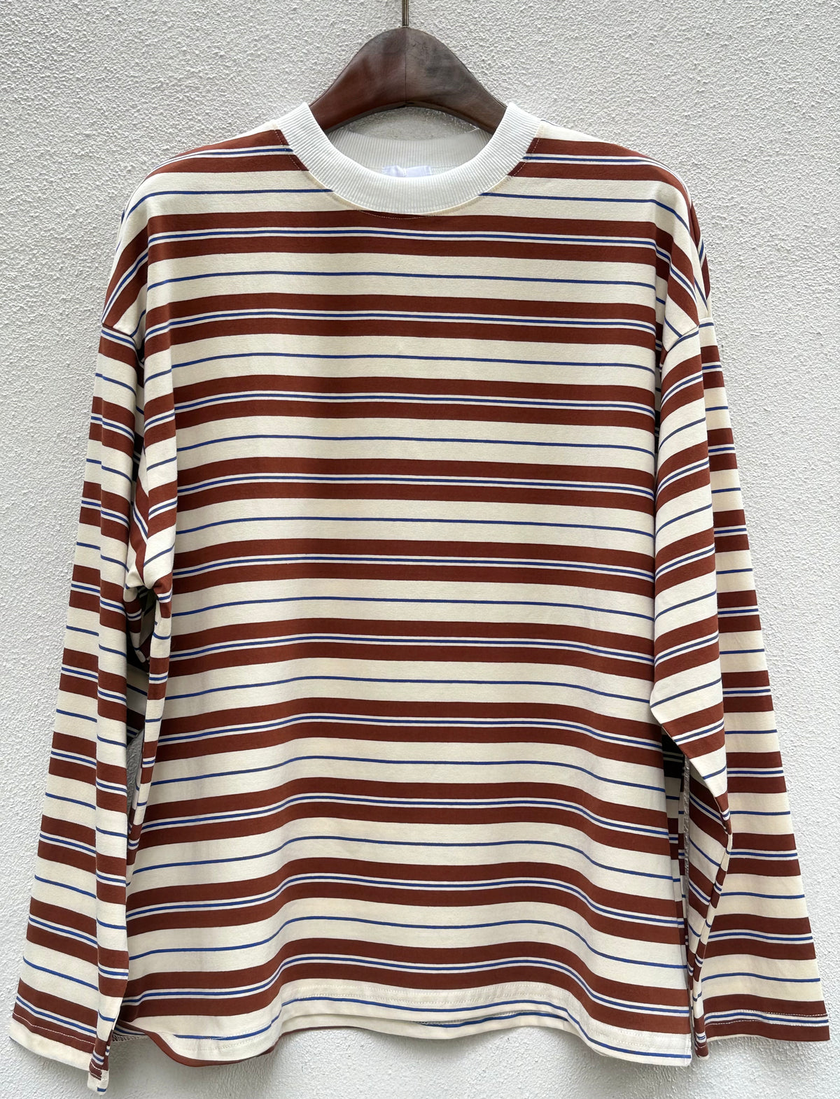 Cream with Cobalt & Choc Retro Striped Long Sleeve Top – By Frankie