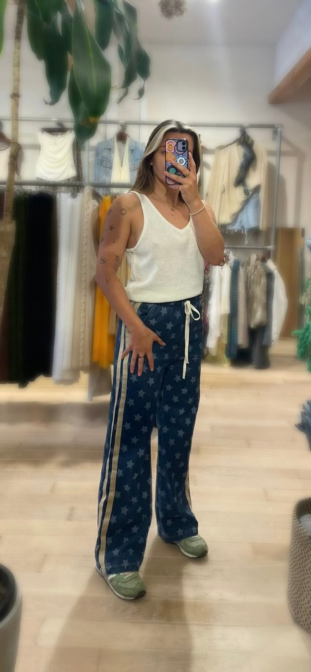 By Frankie All-Over Star Print Denim Jeans with Racer Sides – 100% Cotton