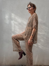 Oversized Sequin Top - Mocha - By Frankie