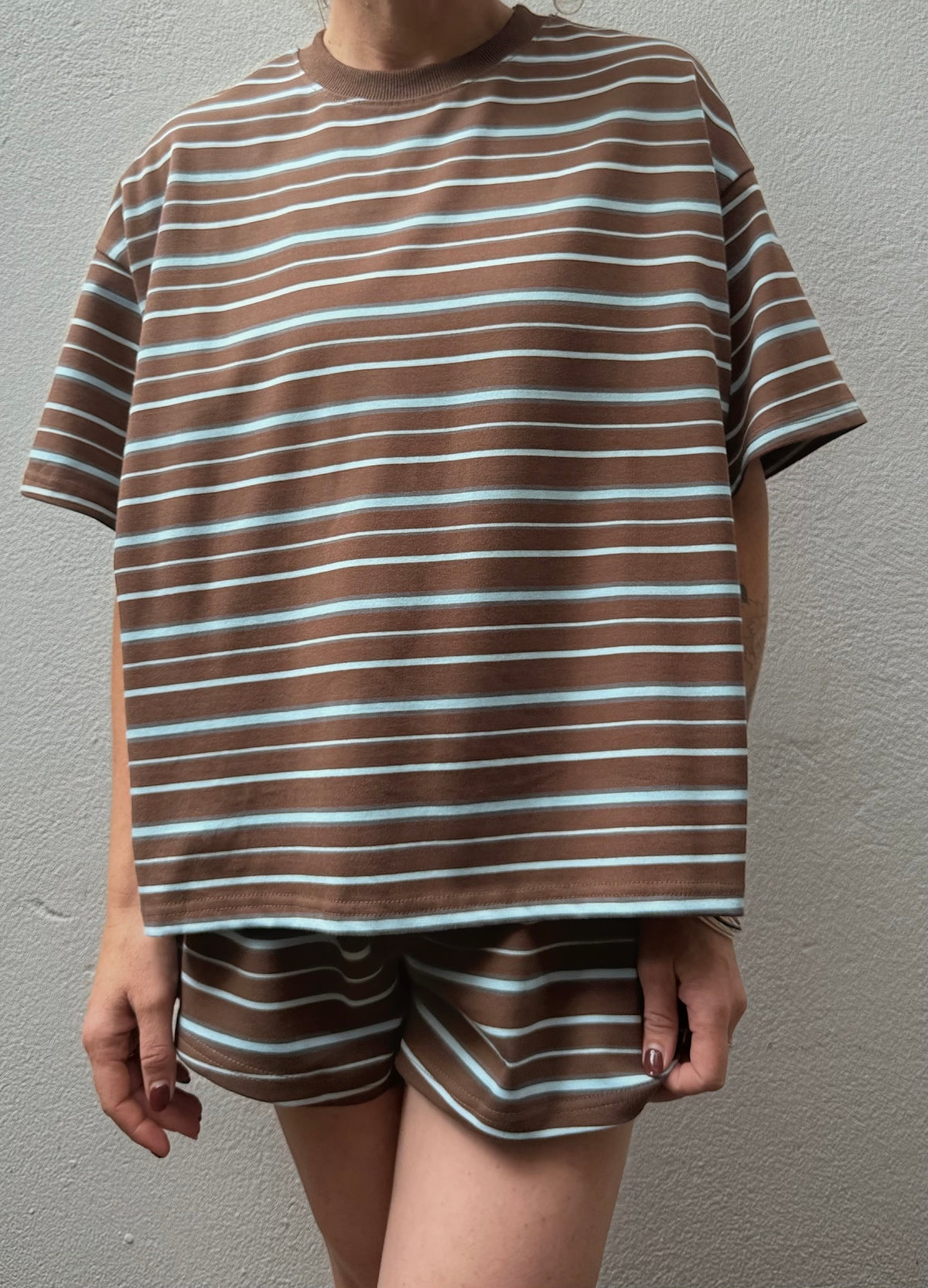 Chocolate & Blue Luxe Stripe Cotton Shorts – By Frankie