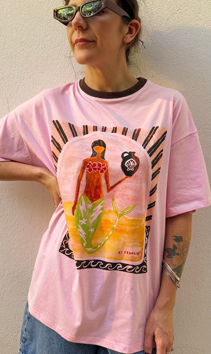 Mermaid Urn Ringer Tee – Pink / Chocolate – By Frankie