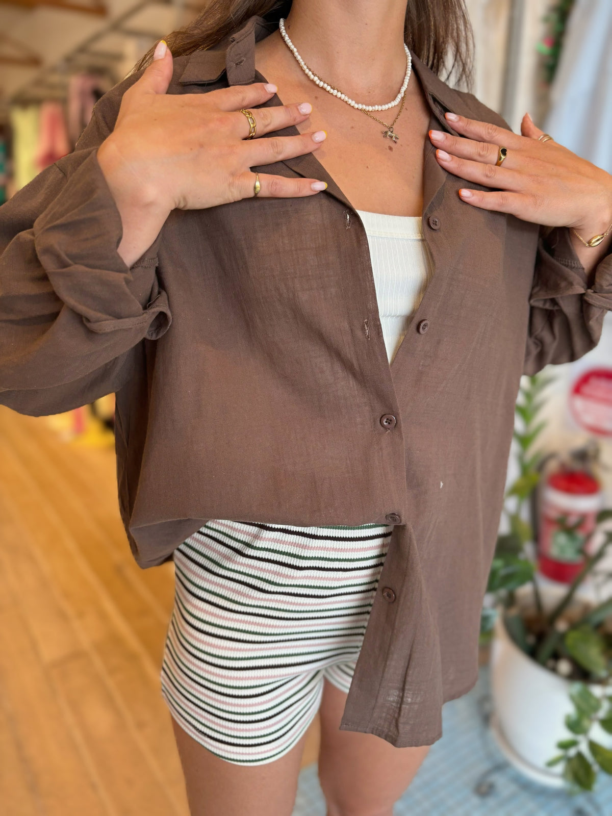 Chocolate Brown Long Sleeve Cotton Shirt – By Frankie