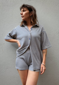 Stripe Rib Shirt – Blue & Grey Marle – By Frankie