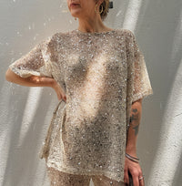 Oversized Sequin Top - Beige - By Frankie