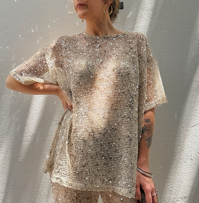 Oversized Sequin Top - Beige - By Frankie