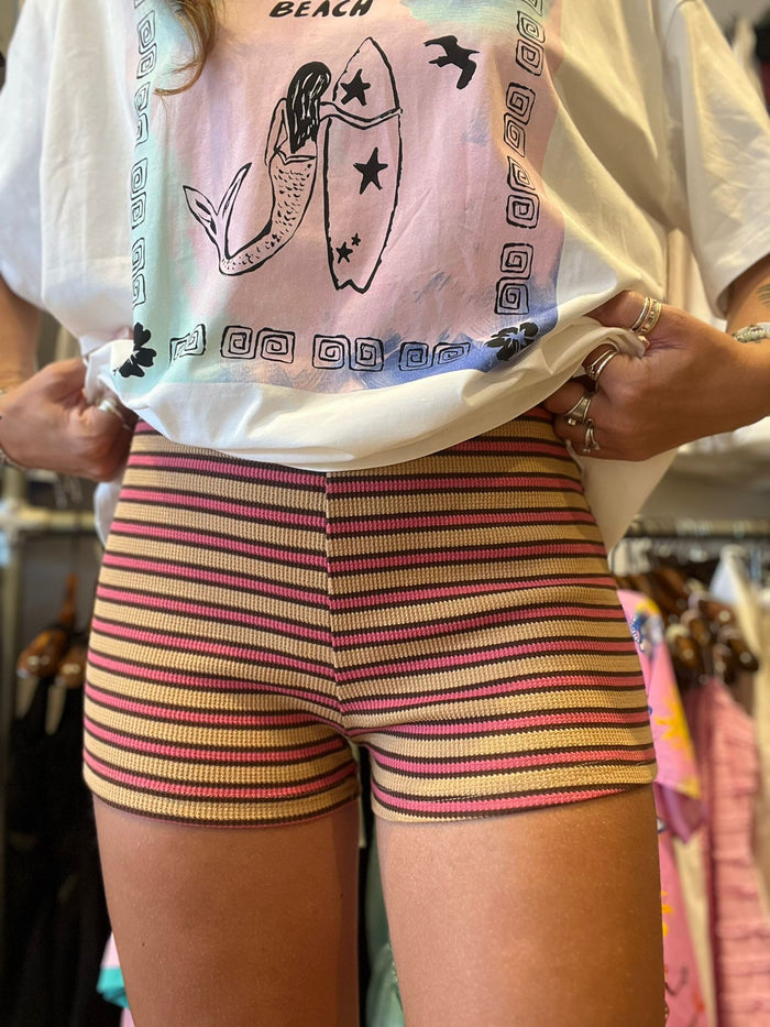 Stripe Mini Shorts – Pink, Blue & Beige – By Frankie