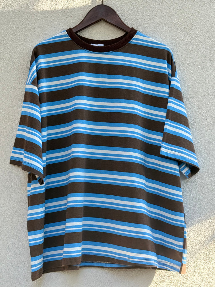Blue & Choc Brown Stripe Oversized Tee – By Frankie