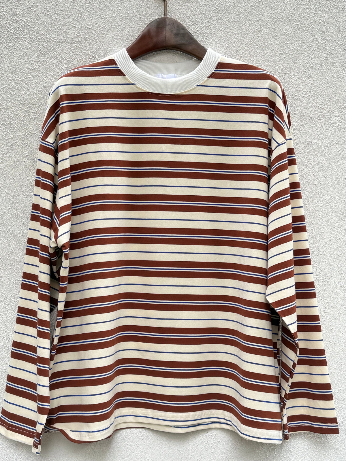 Cream with Cobalt & Choc Retro Striped Long Sleeve Top – By Frankie