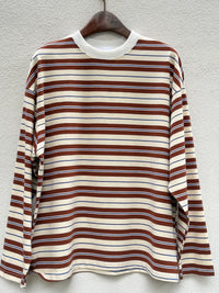 Cream with Cobalt & Choc Retro Striped Long Sleeve Top – By Frankie