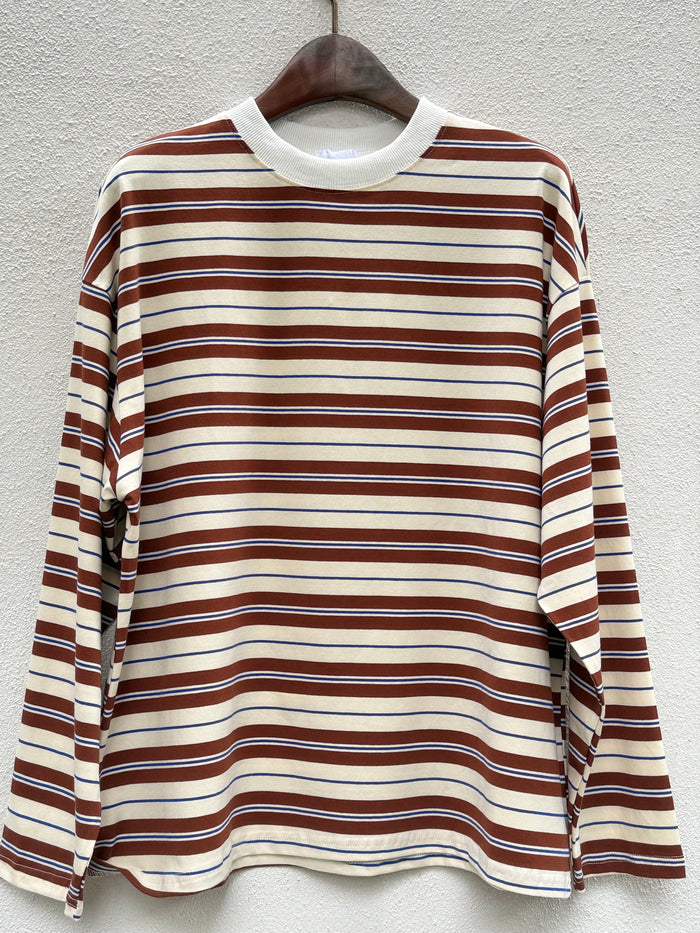 Cream with Cobalt & Choc Retro Striped Long Sleeve Top – By Frankie