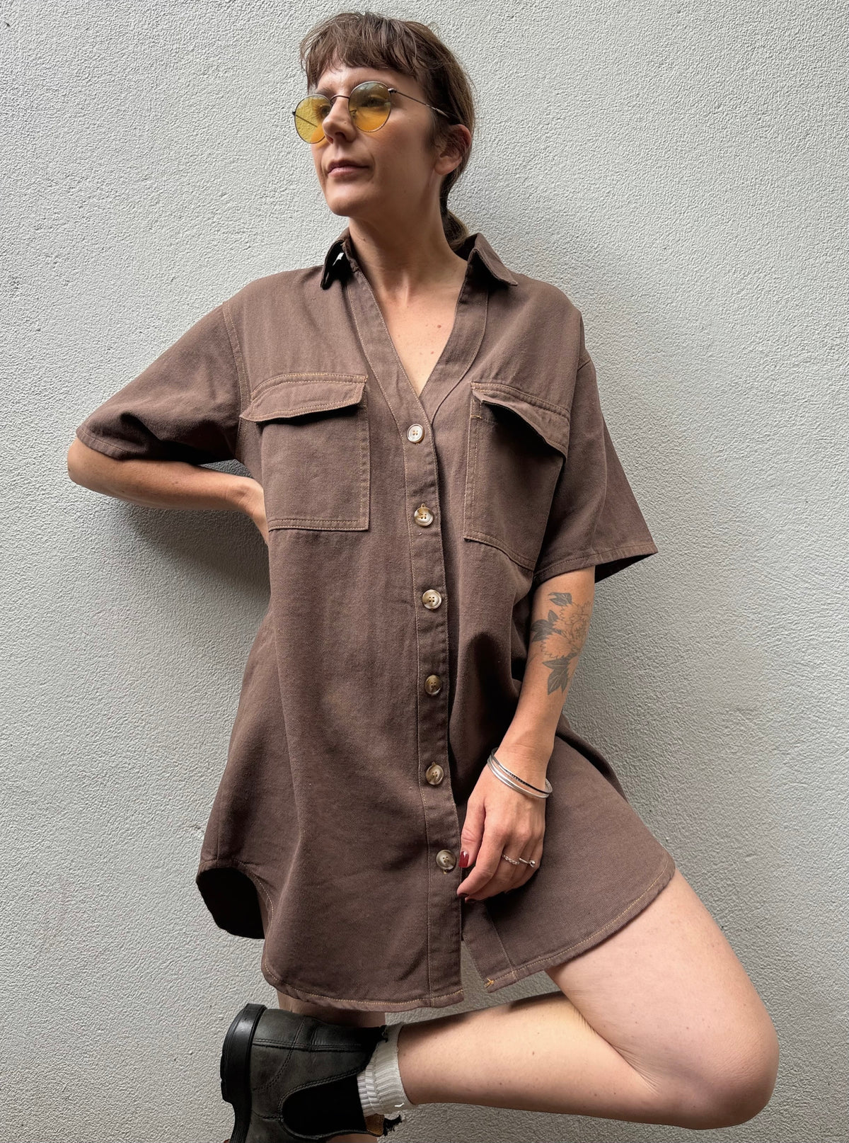 Chocolate Denim Button-Down Dress – By Frankie