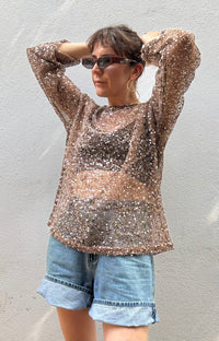 Oversized Sequin Long Sleeve Top – Mocha – By Frankie