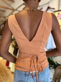 V-Neck Tie Back Top – Terracotta