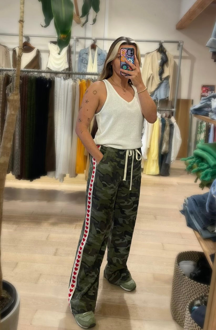 By Frankie Dark Camo Heart Racer Jeans - Red Heart Side Stripe