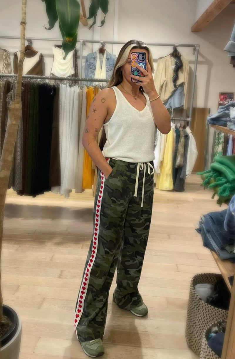 By Frankie Dark Camo Heart Racer Jeans - Red Heart Side Stripe