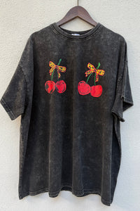 Washed Black Vintage Bow & Cherry Graphic Tee – By Frankie